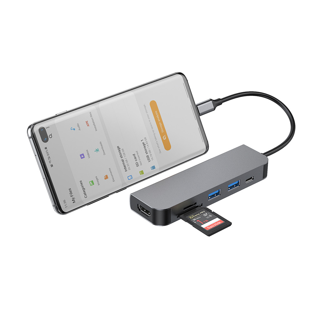 TC059 6-in-1 Type-C to USB 3.0 HUB with HDTV Adapter & Card reader